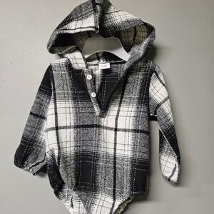 Source Unknown Black and White Plaid Kids Hooded Bodysuit